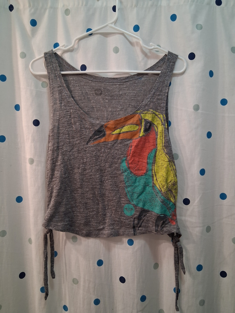 Roxy Gray Tank Top with Colorful Toucan Print